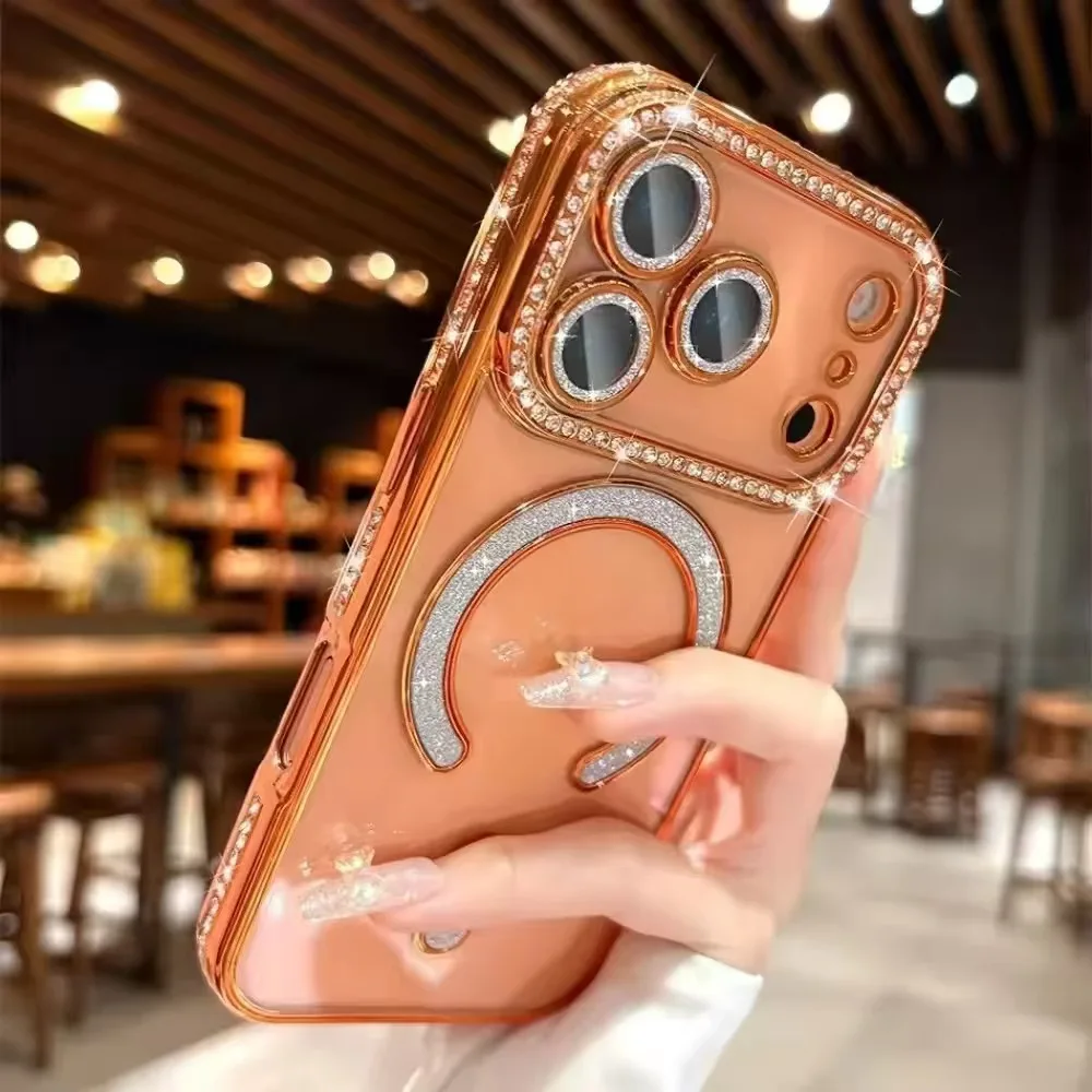 

For Iphone 17 17Air 17Pro 17Pro Max New Luxury Orange Case with Lens Protector Magnetic Wireless Charging Stand Lanyard AntiDrop