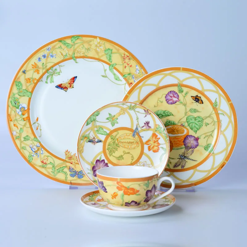 Sophia China QuePlate, bleu jaune phtalButterfly Tea Cup S/05, Food Escalade, Coffeeware for Kitchen, Dinnerware, Dinnerware