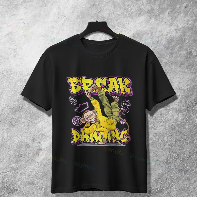 

Funny Fashion Breakdancing Monkey Hip Hop Graffiti Street Dance Graphic T-shirt 100%Cotton Round Neck Short Sleeve Casual Tshirt