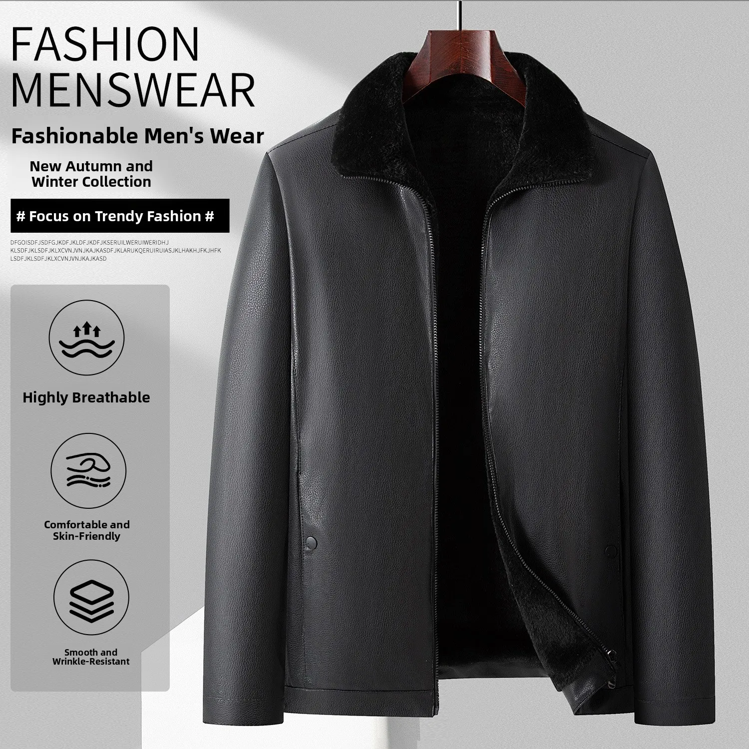 

Thiened Fce Lined Casual Men's Leather Jaet Loose Large Size PU Leather Coat for Middle-Aged And ly Fathers