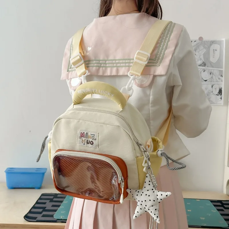 Japanese Girly Cute Backpack Multifunctional Crossbody Bags Clear Pockets Ita Bags Portable Light Mini Rucksack for Daily Travel