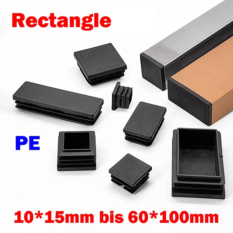 10/20pcs Rechteck Kunststoff Innen stopfen 10mm bis 60mm End kappen Stanz stopfen Rohr/Box Abschnitt Einsätze schwarz