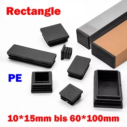 Retângulo preto plástico interno Plug, End Caps, Blanking Tube, Inserções de seção de caixa, 10mm a 60mm, 10 pcs, 20pcs