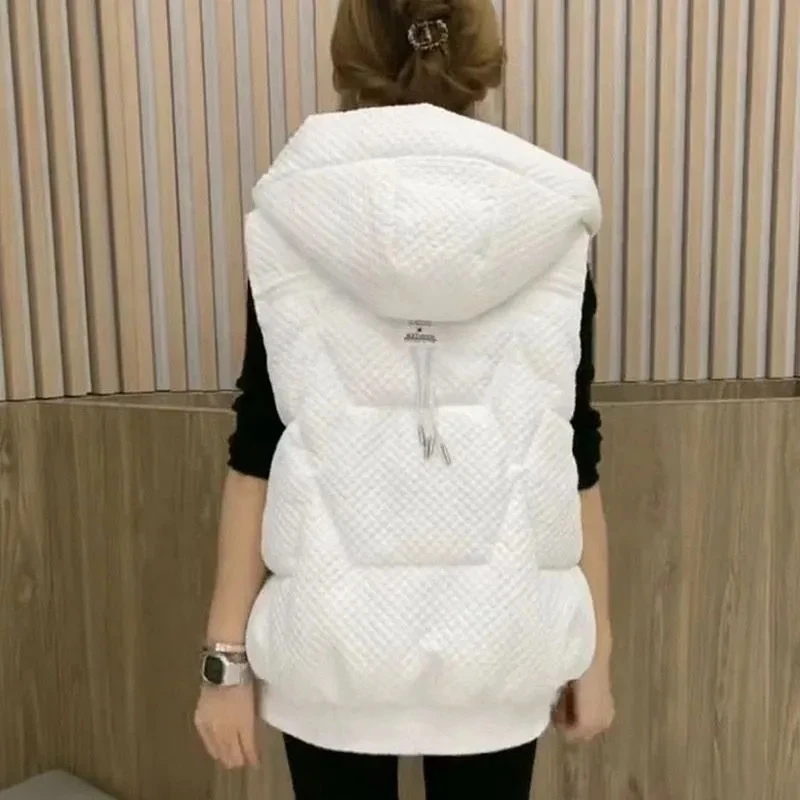 Hooded Down Cotton Jacket Waistcoat Vest Women's Outwear 2025 Spring Autumn New Thick Warm Vest Coat Fashion Loose Vests Jacket