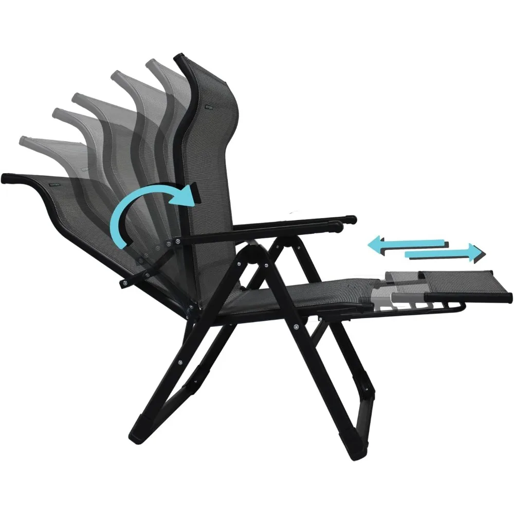 كرسي Caravan Sports Ergo+ Patio القابل للطي، رمادي مع مسند للقدمين قابل للطي، سعة وزن 300 رطل، 7 أوضاع للاستلقاء