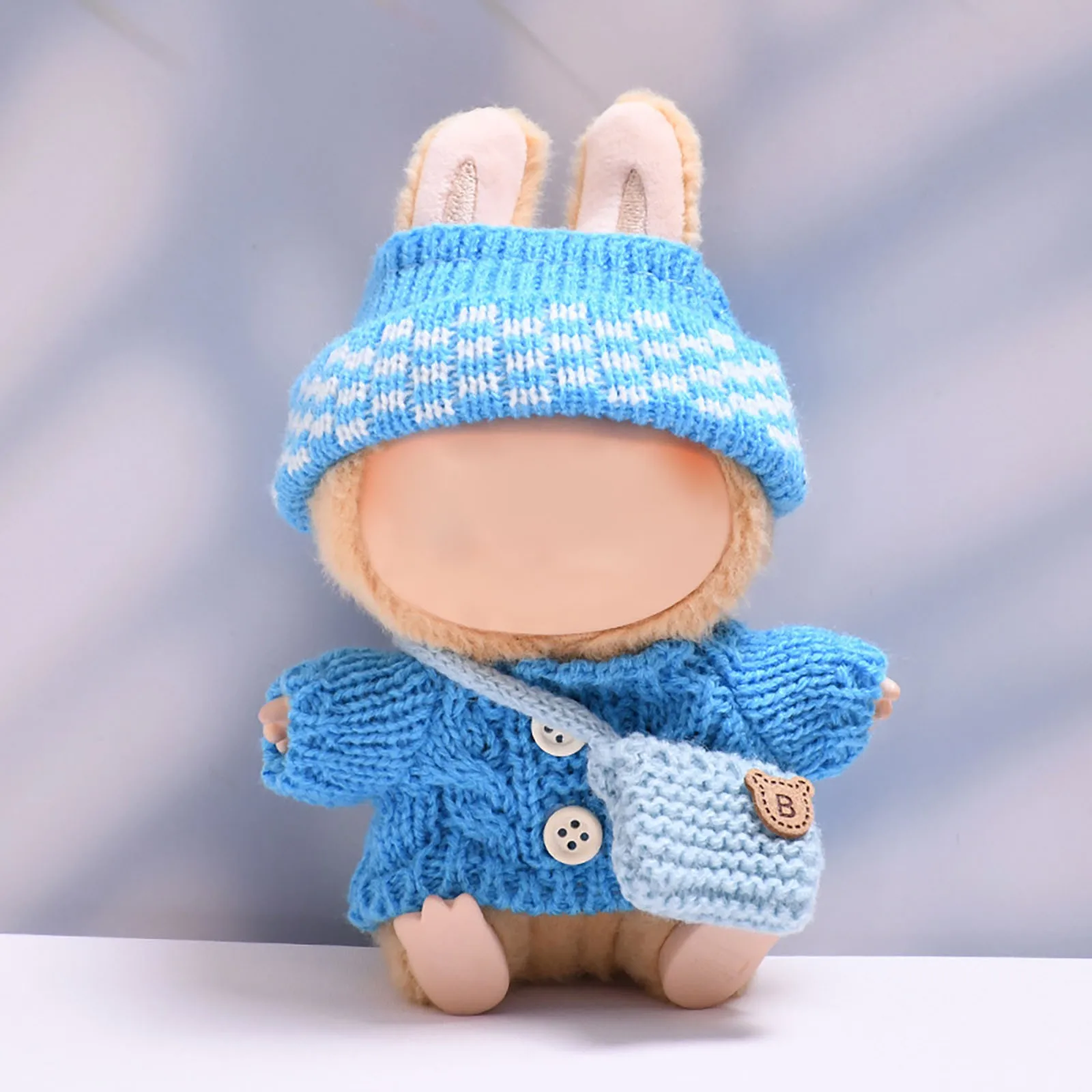 

15-17 см комплект одежды Labubu для V1 V2 Labubu, кукла для сидения, свитер, шляпа, сумка, аксессуары для мини-плюшевой куклы, украшение