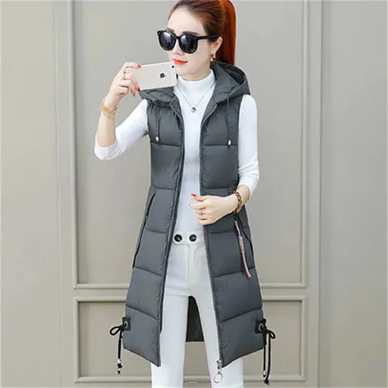 2023 gilet autunno inverno da donna Parka lungo canotta calda con cappuccio piumino Parka senza maniche canotta femminile giacca capispalla