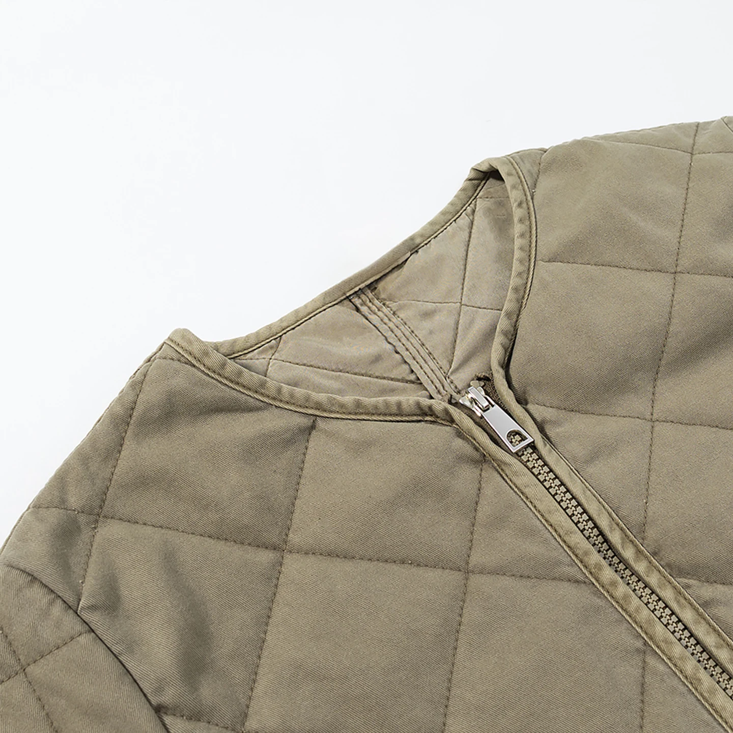 

Ele Casual Cotton Jaet round Ne Long Sve Diamond Pattern Women's Autumn Faion Commute Sle Zipper Closure Coat