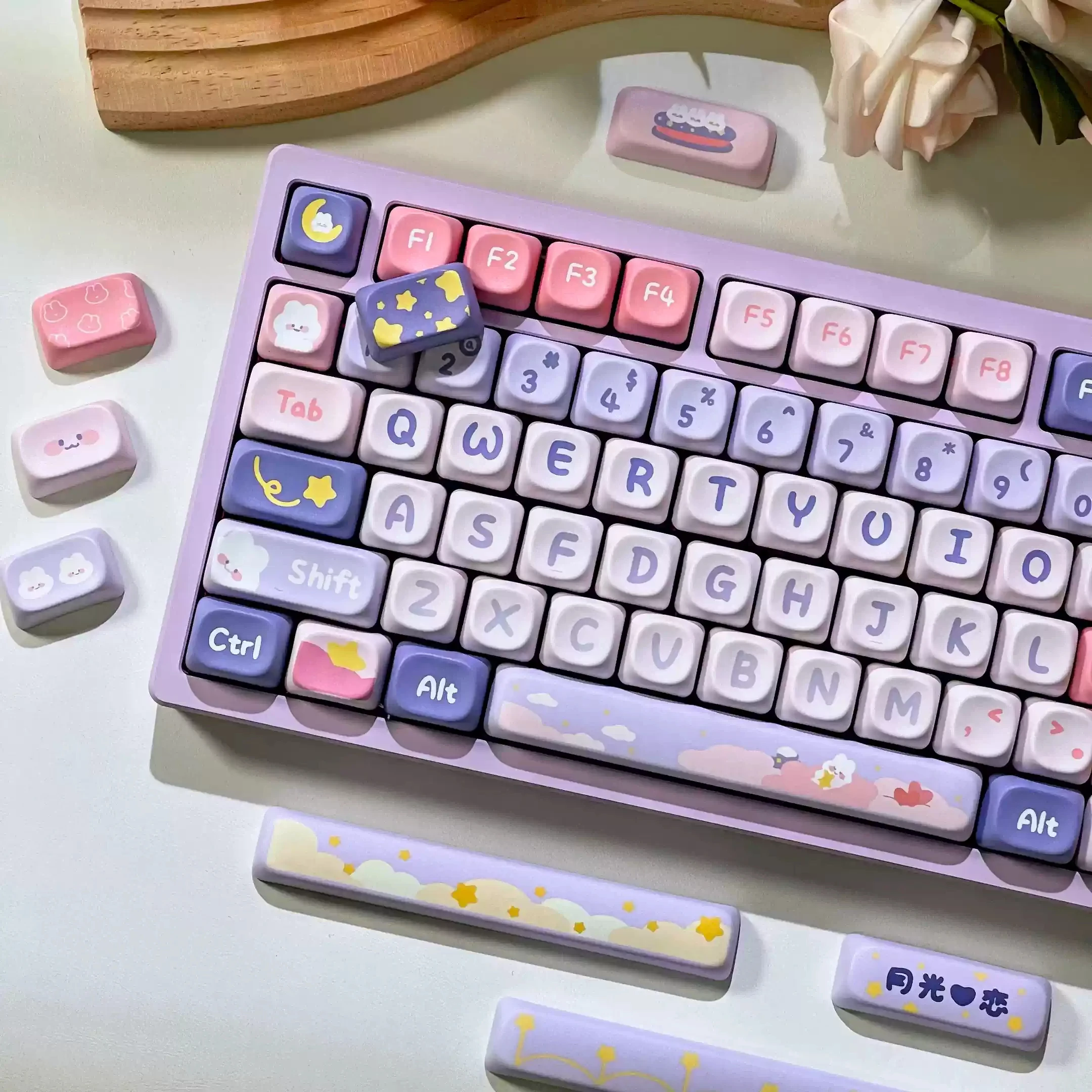 ISO Layout MOA  Profile Keycap Cartoon Rabbit Series 5-Sided Sublimation PBT 141-Keys with MX Switch Mechanical Keyboard Keycaps