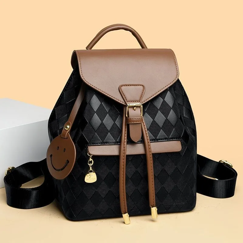 

Women Backpack Soft Pu Leather Black Casual Multifunctional College Bag Capacity Shoulder Bag Trave Handle Bag
