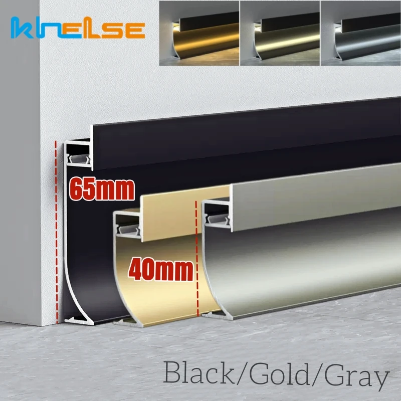 

H40/65mm Embedded Hidden LED Skirting Line Aluminum Profile Backlight Wall Border Baseboard Floor Corner Bar Strip Light Fixture