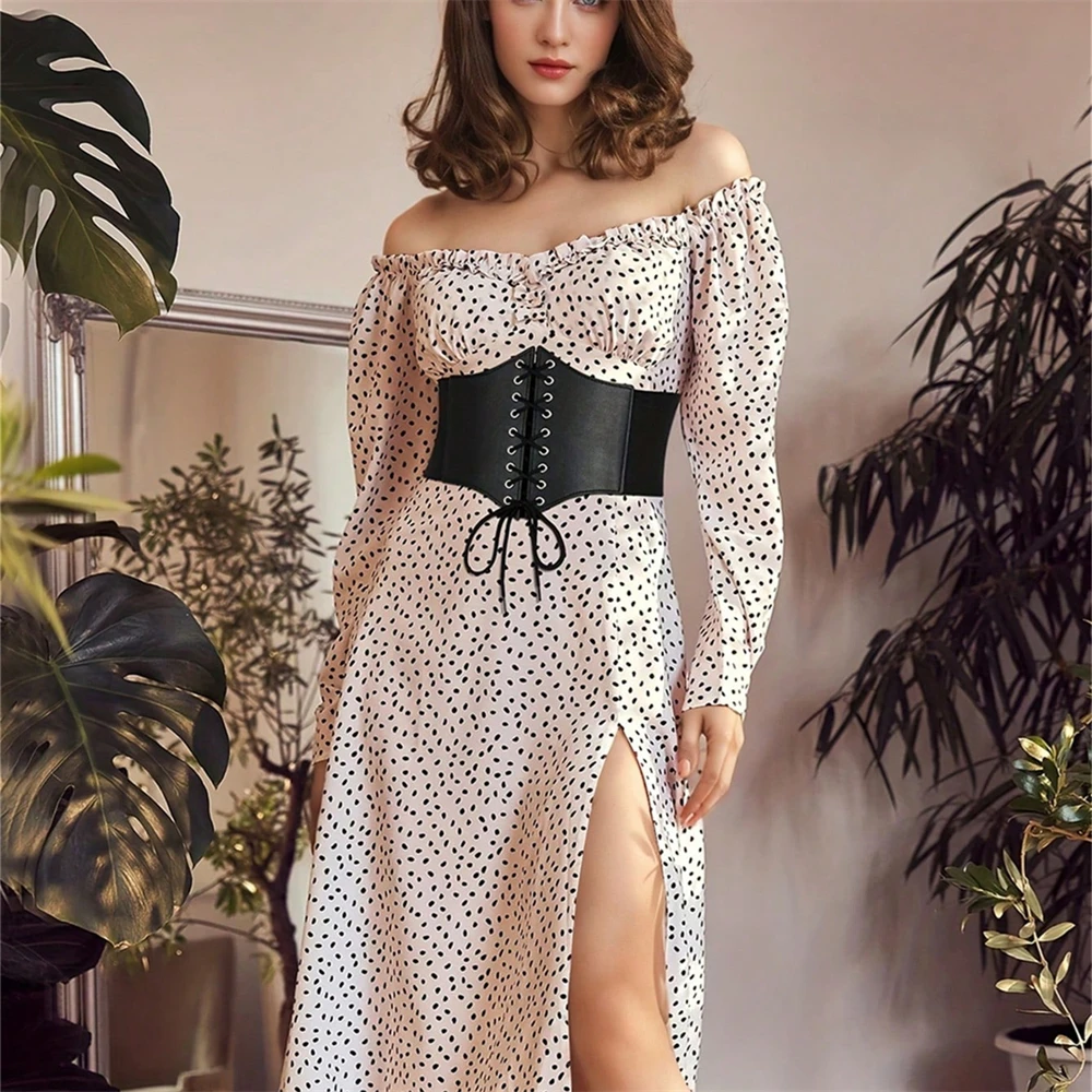 1pc Women Adjustable Wide Belt PU Leather Underbust Corset Crop Top Vest Waist Belt Double Buckle Cincher