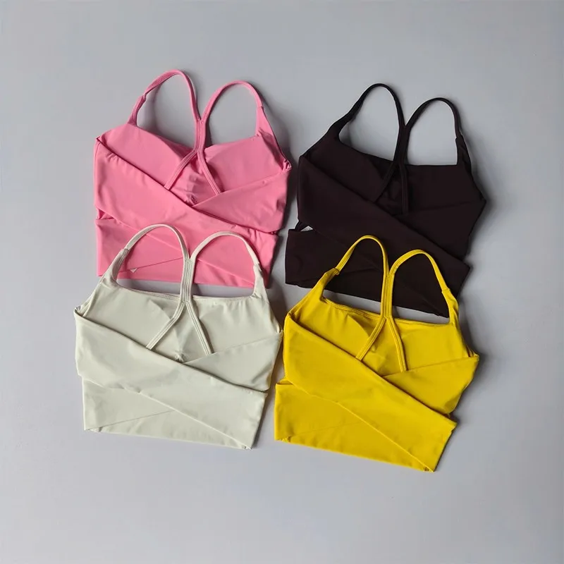 Damen-Sport-BH in Y-Form am Rücken, schnell trocknend, dünner Gürtel, Yoga-Fitness-Pilates-Weste, schönes Raffungsdesign für aktive Kleidung