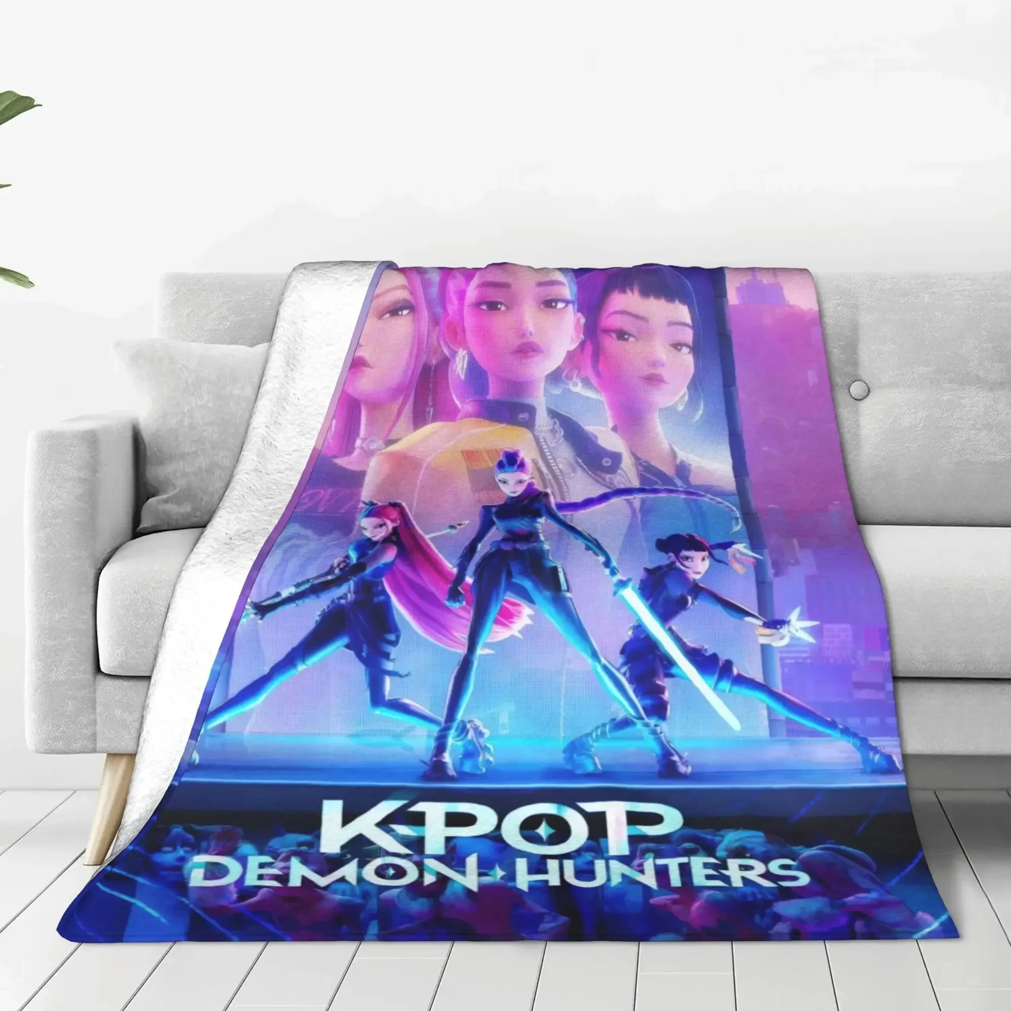 بطانية Kpop D-emon Hun-ter اللطيفة، هدية ممتعة من kpop، بطانية مريحة من K-pop Demon Hunters Huntrix، مستوحاة من الرسوم المتحركة، بطانية مستوحاة من Huntrix