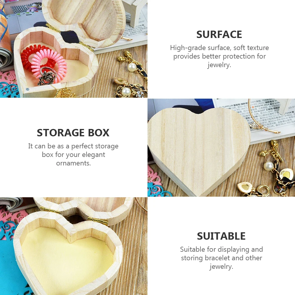 

Heart Shaped Wooden Box Jewelry Storage Case Gift Wrapping Container Valentine Day Present Ornament Display Box High Grade