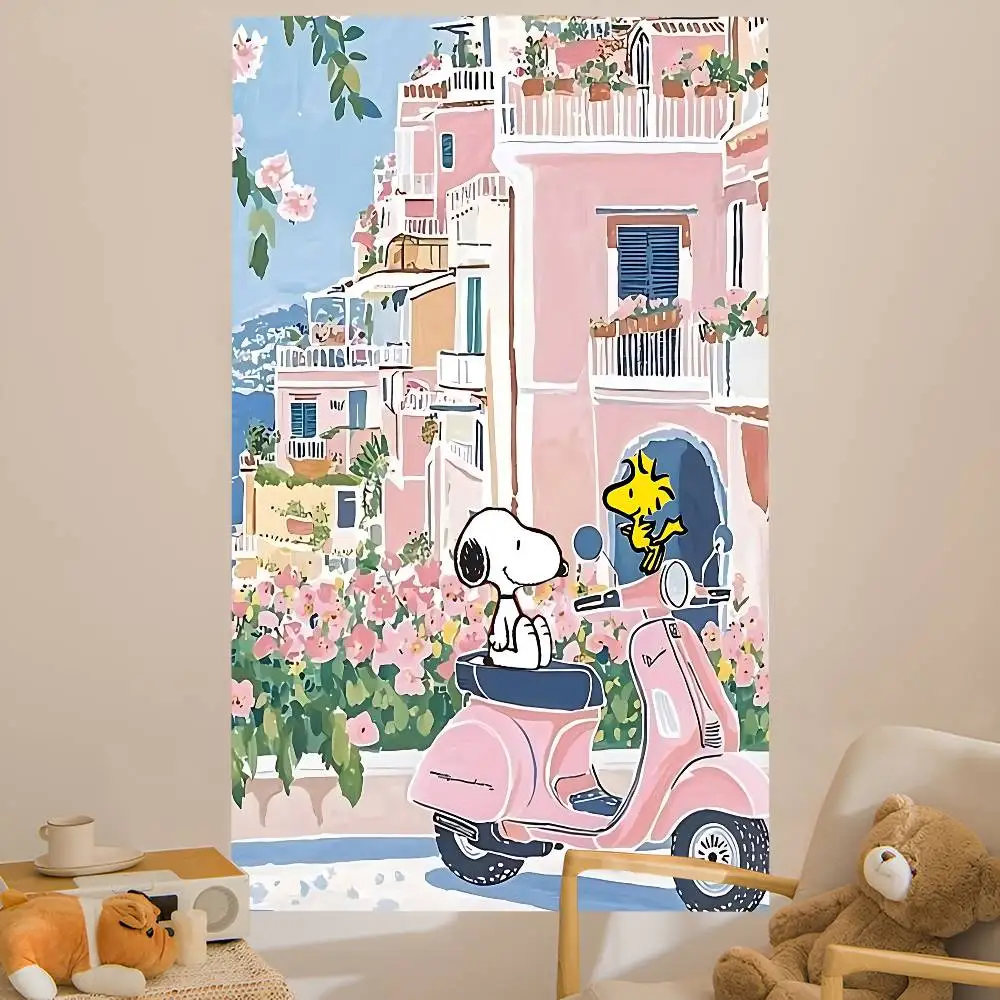 The S-Snoopys Show Cartoon Colorful Tapestry Wall Hanging Hippie Flower Wall Carpets Dorm Decor Wall Art Decor