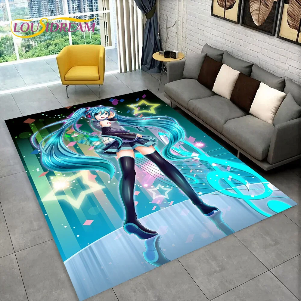 Cute Miku Music Cartoon Characters Carpet Rug for Living Room Bedroom Home Sofa Decoration,Kid Area Rug Non-slip Floor Mat Gift