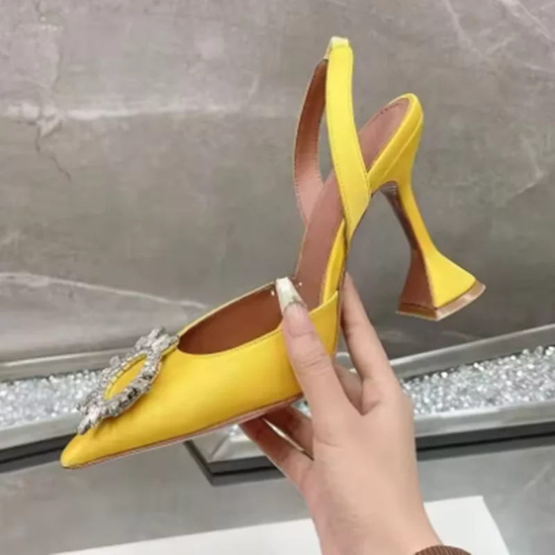 

2026 European and American Women's Satin High Heels Pointed Sun Buckle Decorative Fashion Shoes