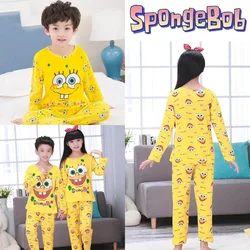 SpongeBob Pajamas Children Set Cartoon Anime Long Sleeves Long Trousers Suit Baby Autumn Warmth Homewear Girl Boy Cute Clothes