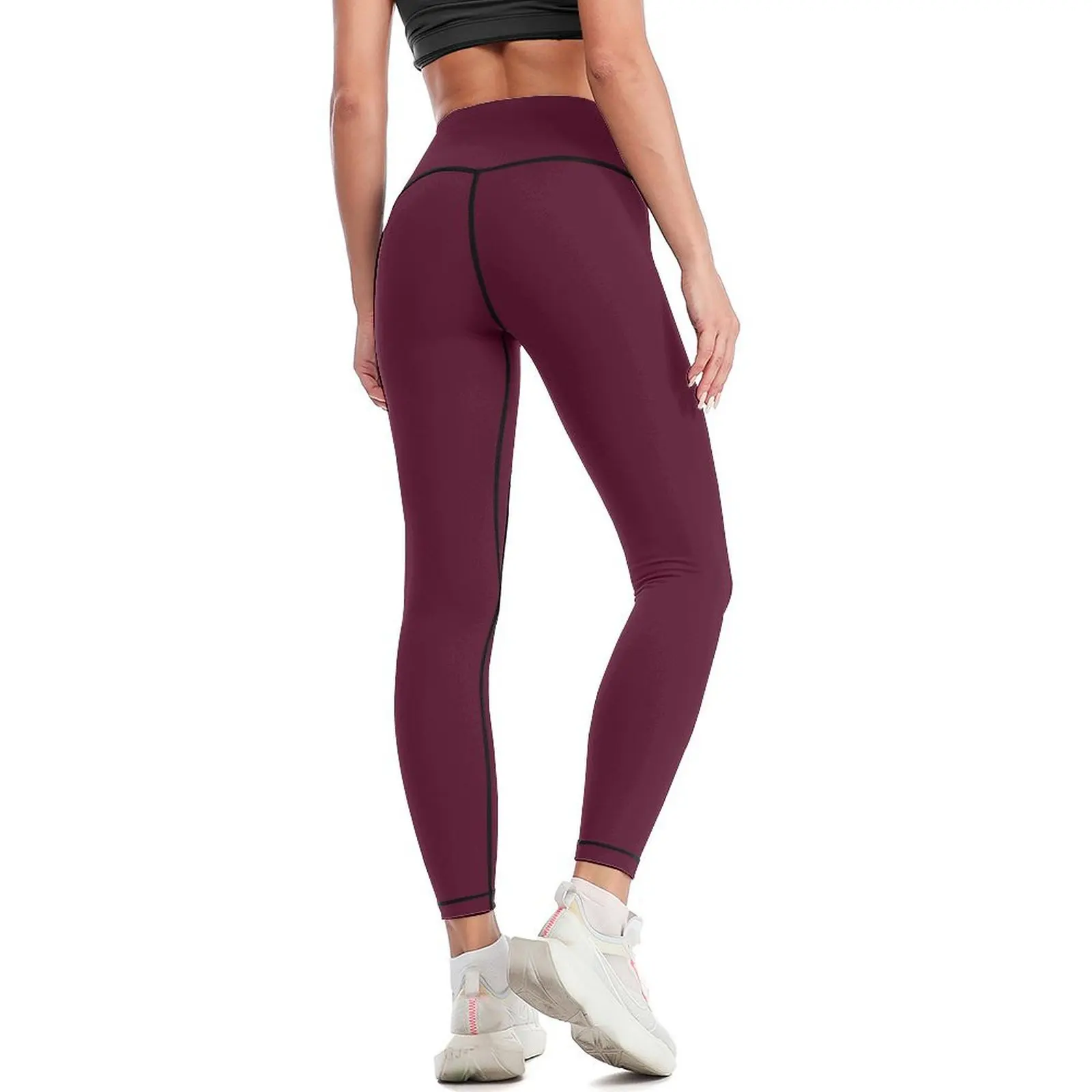 Burgundy solid. Leggings Women's fitness legging pants raises butt Womens Leggings