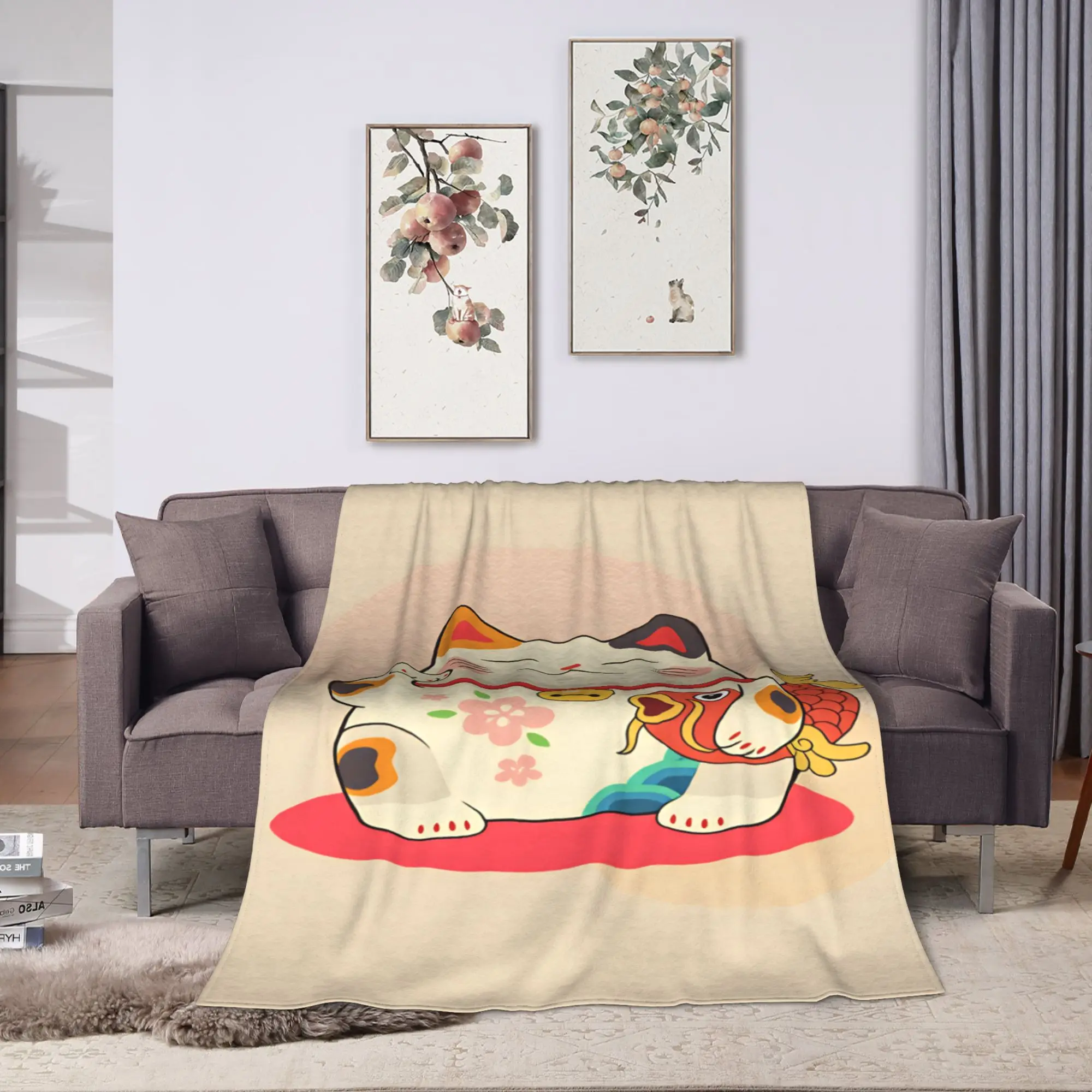 Maneki Nekos Cats Plush Blankets Girls Boys  Flannel Throw Blanket For Home Decor Warm Soft Custom Quality Bedspread Gift