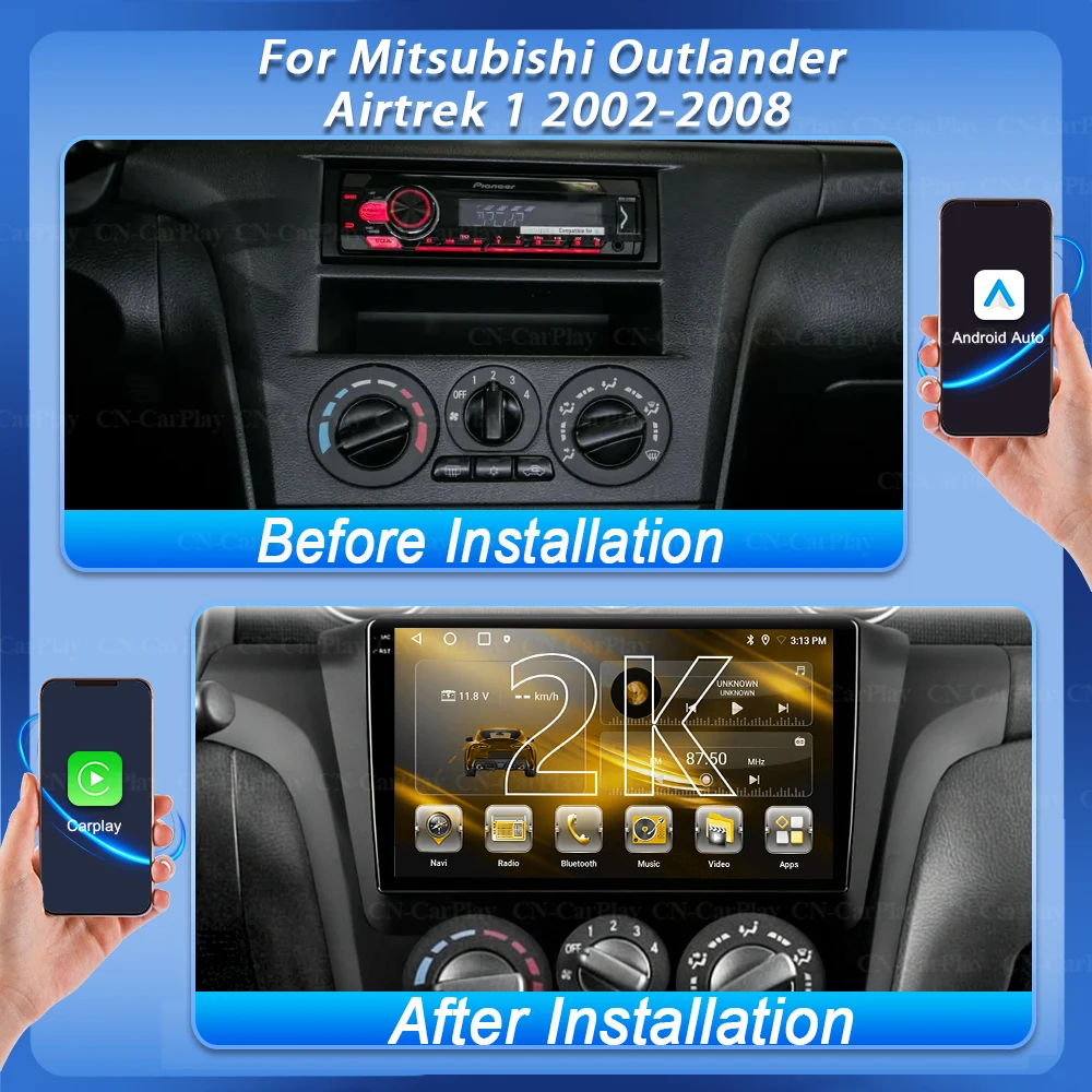 2K Android 16 Car Radio For Mitsubishi Outlander Airtrek 1 2002-2008 Multimedia Video Player Gps Navigation Carplay Split Screen