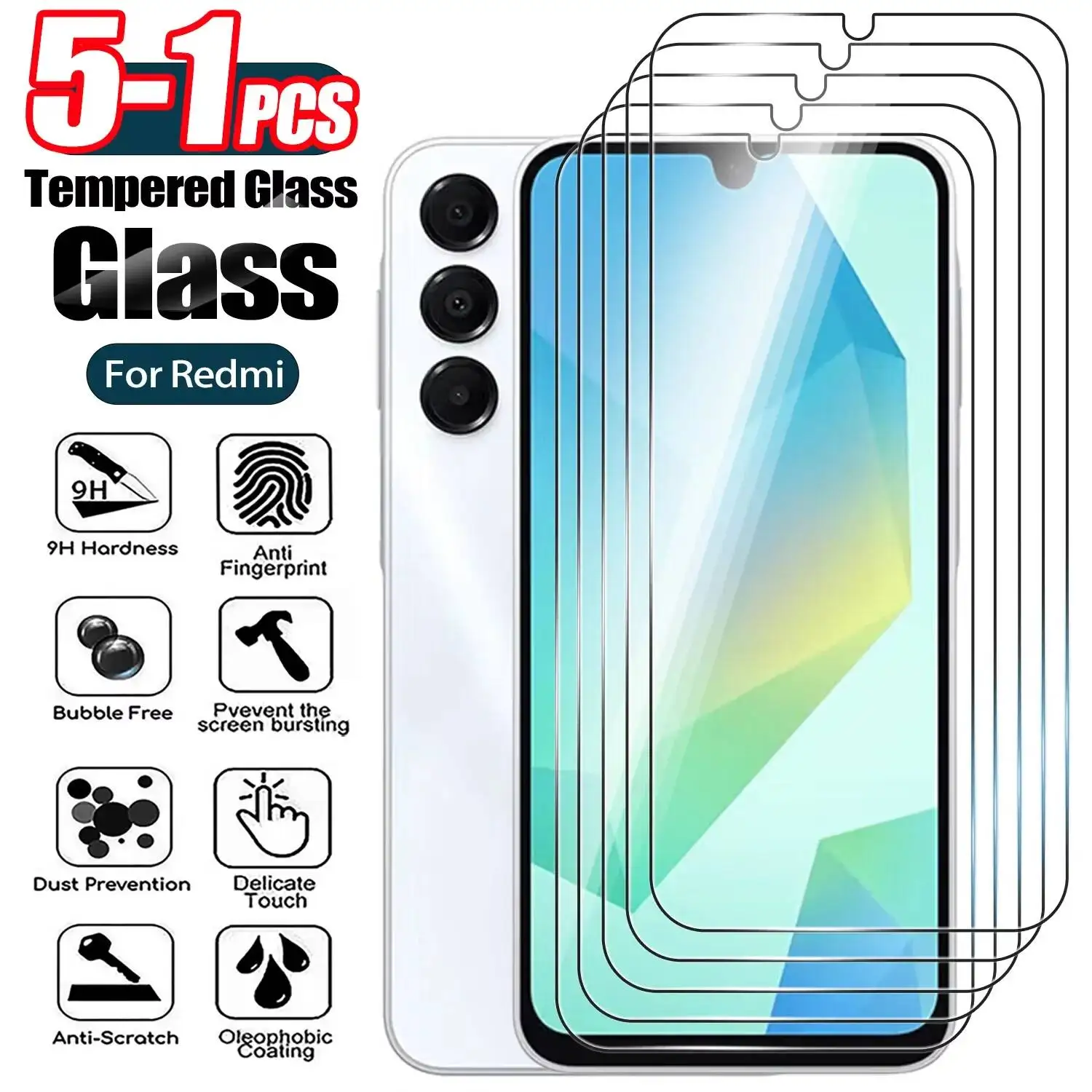 

Защитная пленка из закаленного стекла для Xiaomi Redmi Note Series, 5-1 шт., совместима с моделями 13, 12, 11, 10, 9, 8T, 7 Pro, 4G, 5G, 14C, 13C