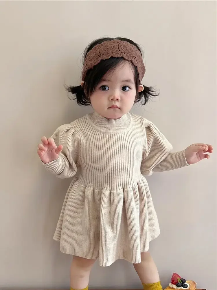 Girls Autumn Winter Knitted Dress Long Sleeve Thick Princess Baby Sweater Dress Kids Warm Clothing