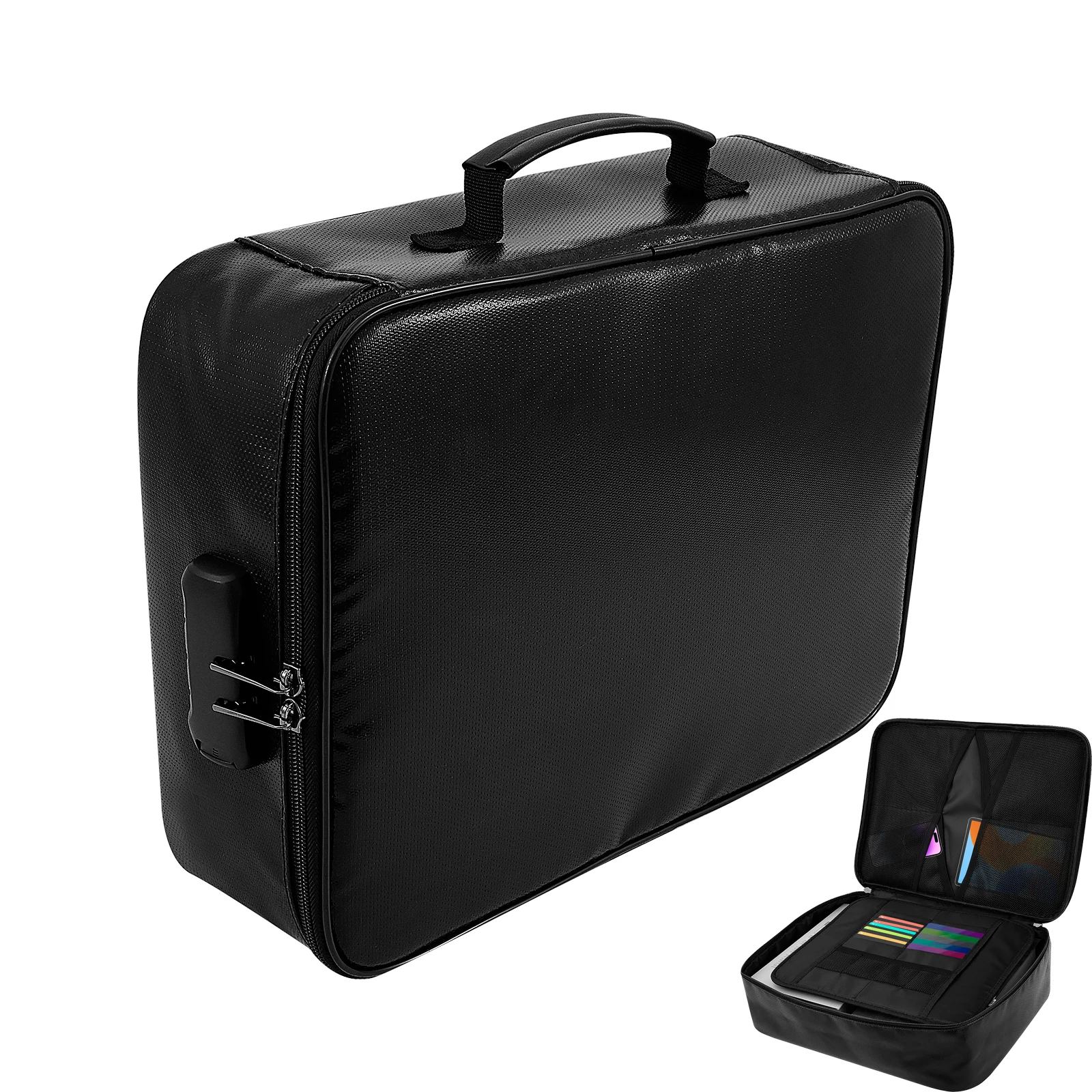 

Fireproof Document Bag Safety Organizer with Lock and Handle Waterproof Money Pouch Portable Travel File Bag Papers Storage Box