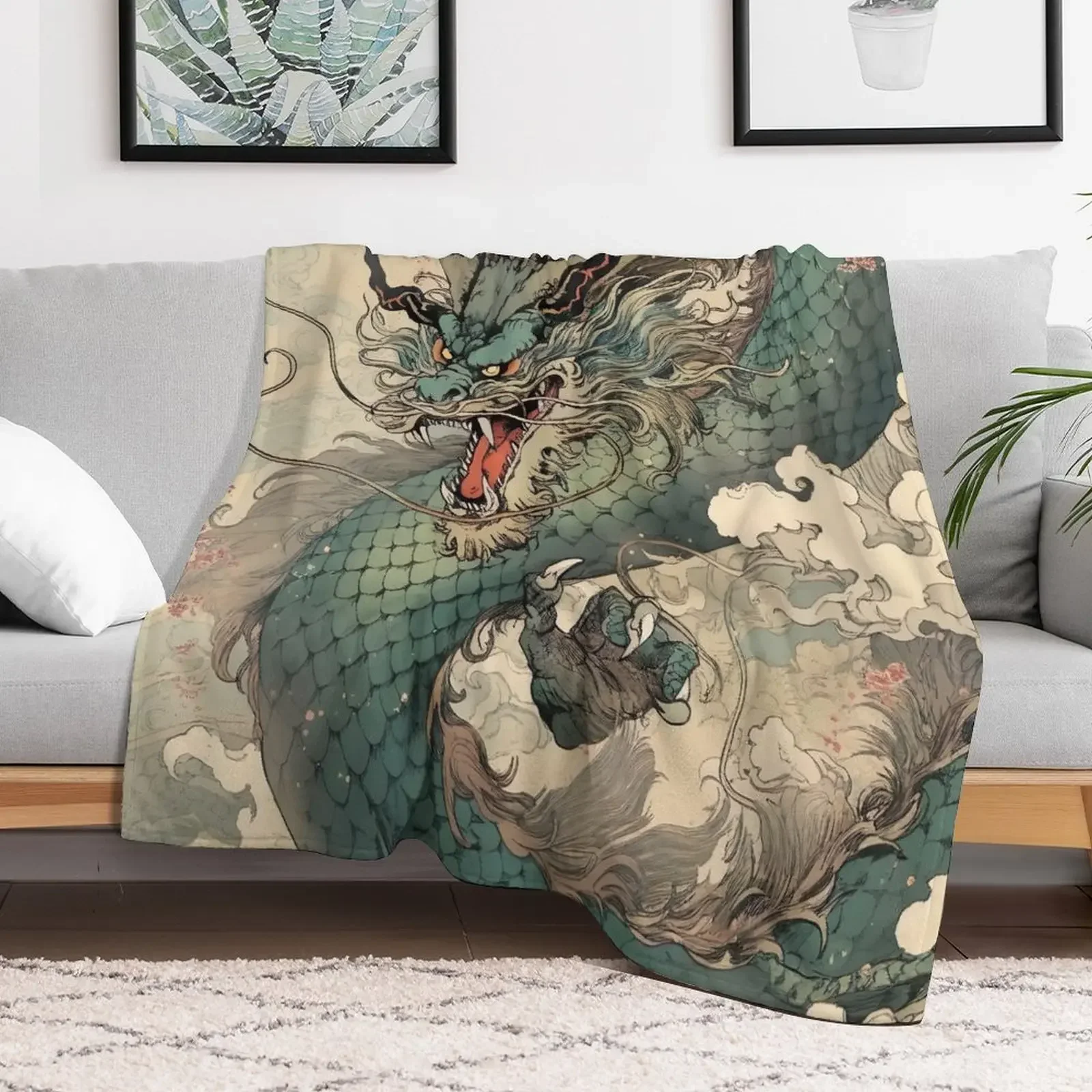 Fierce Blue Dragon Throw Blanket Warm Thermal Blankets