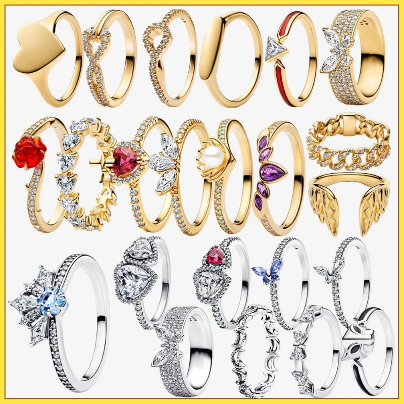 Kerst 925 sterling zilver sprankelende vlinder hart tiara ringen voor vrouwen DIY sieraden, bruiloft, cadeau, origineel