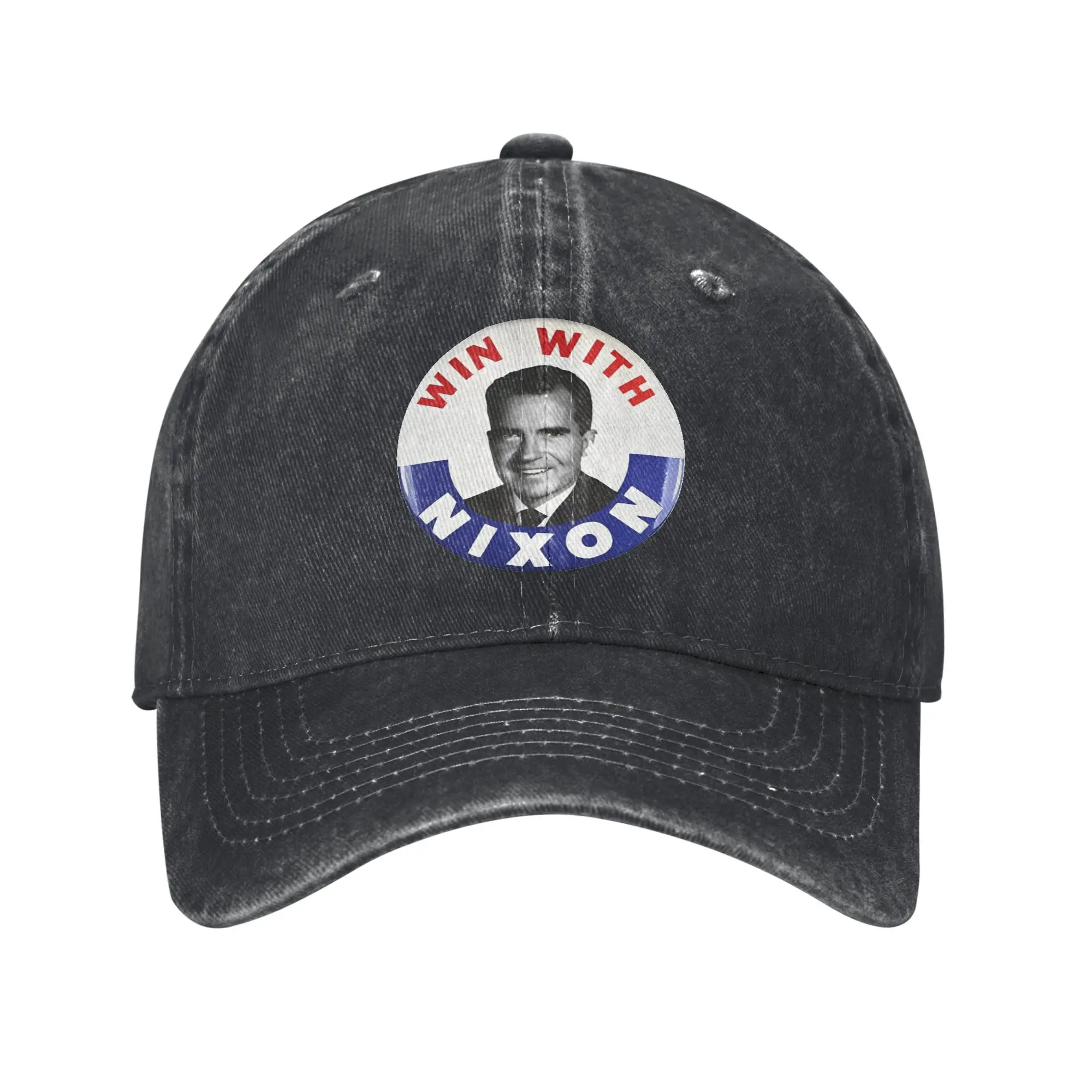 Win with Nixon Richard 1960 Baseball Caps Vintage Distressed Denim Washed Presidential Campaign Sun Cap Men Women Outdoor Hats