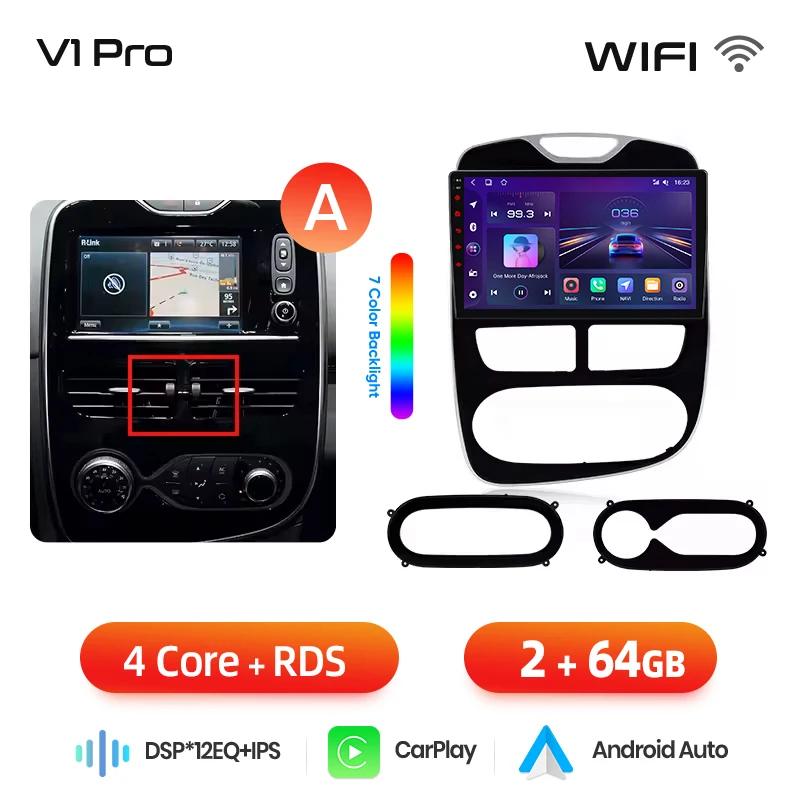 Junsun draadloze CarPlay Android Auto autoradio voor Renault Clio 4 / ZOE (Phase 1 / X98) 2012-2019 met ingebouwde koelventilator, Android GPS navigatie, multimediaspeler, WiFi, DSP, RDS, BT, SWC, IPS