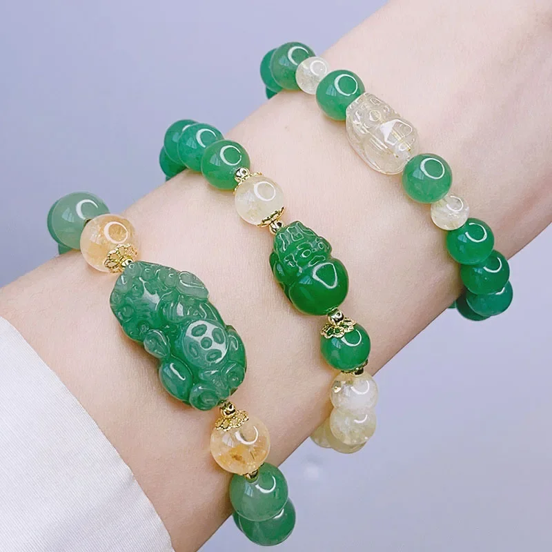 

AngLang Lucky Wealth Pixiu 8mm 10mm Green Aventurine Gold Rutilated Quartz Beaded Strand Bracelets for Women Fine Jewelry YBR853