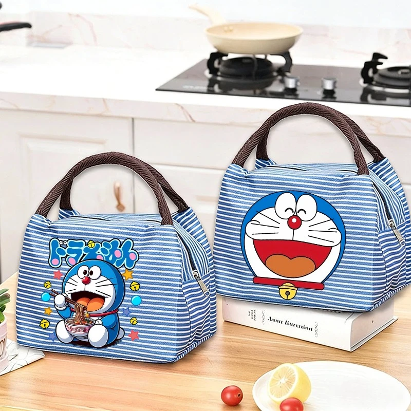 

Милая сумка для обеда с Дораэмоном для женщин и мужчин, разноцветная, портативная, квадратная, моющаяся, в полоску, многоразовая, герметичная, термоизолированная сумка-тоут для бенто