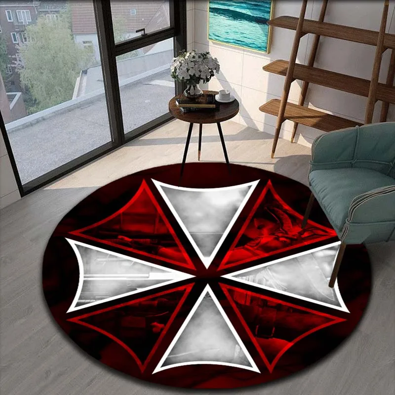 Zombies Game Umbrella Logo Movie Round Area Rugs for Living Room Bedroom Doormat Kids Carpets Soft Non-slip Floor Mat Round Mats