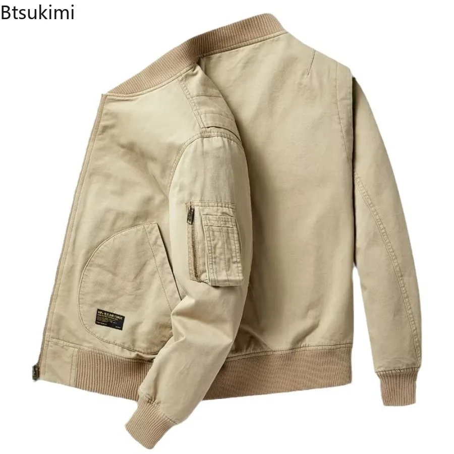 New Men's Baseball Jackets Spring Autumn Vintage American Style Bomber Jackets Casual Multi-pocket Work Tops Trend Men Outerwear