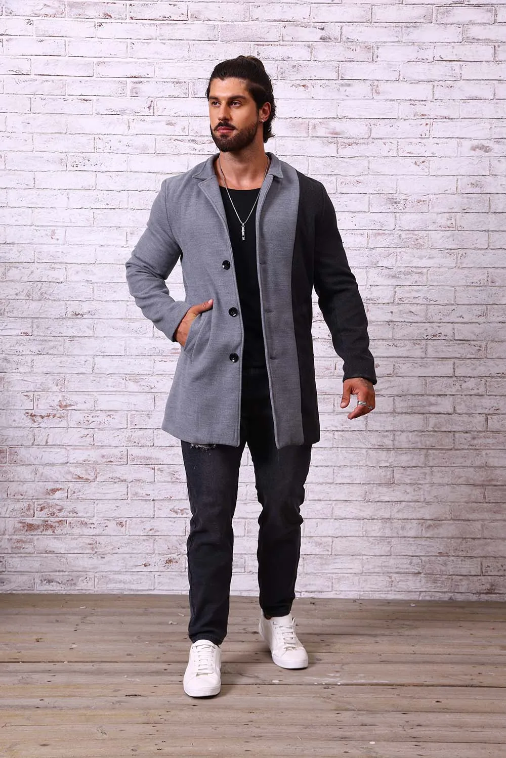 

Мужская шерстяная куртка Модное универсальное пальто с цветными блоками Топ