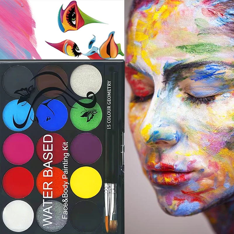 15 Colors Face Painting Palette Body Makeup Non Toxic Water Based Paint With Brush For Christmas Halloween Party Body Painting