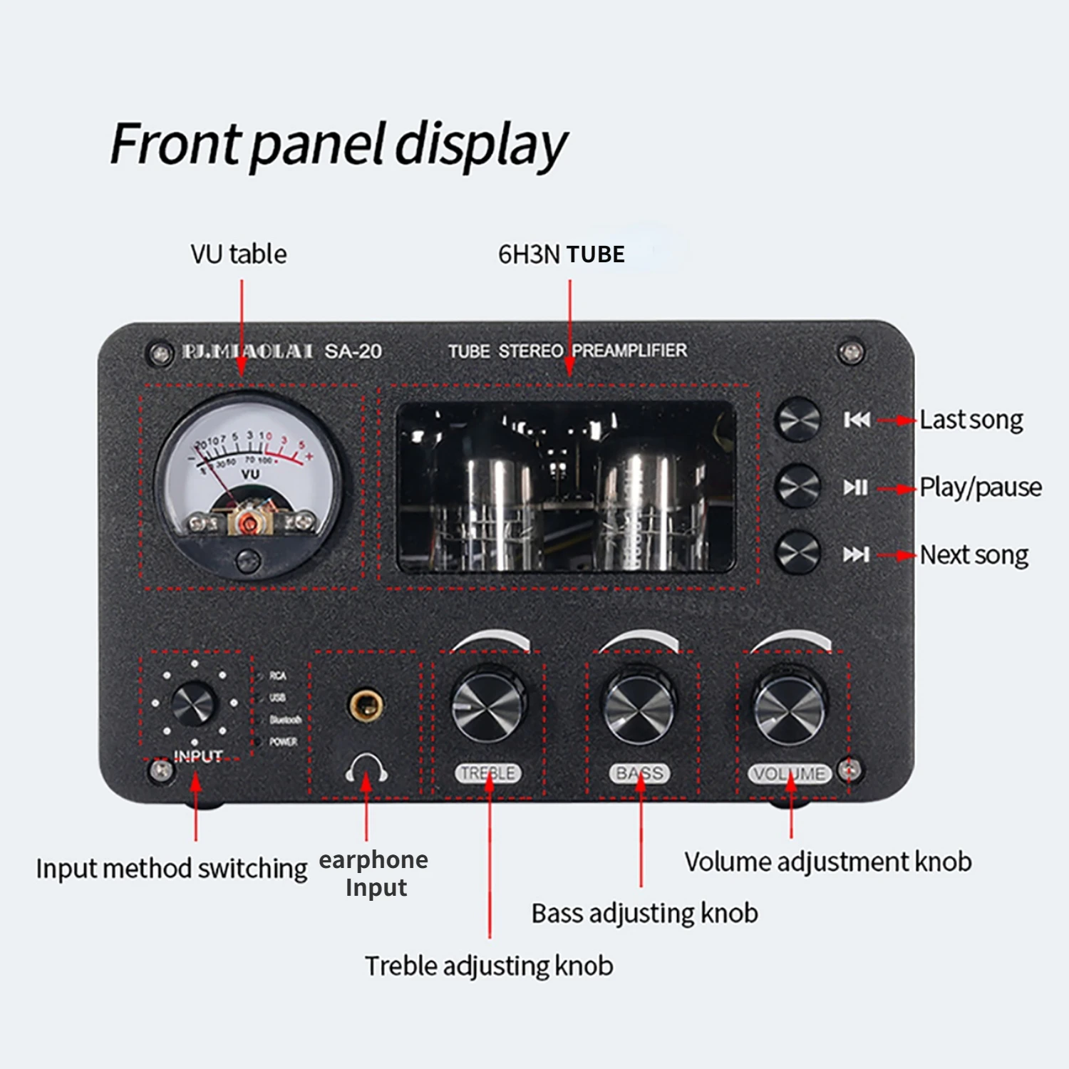 Bluetooth Tube Preamplifier Amplifiers 2 Channels HiFi 6H3N Tube Preamp for Speaker Sound Amplifier Audio Home Theater Karaoke