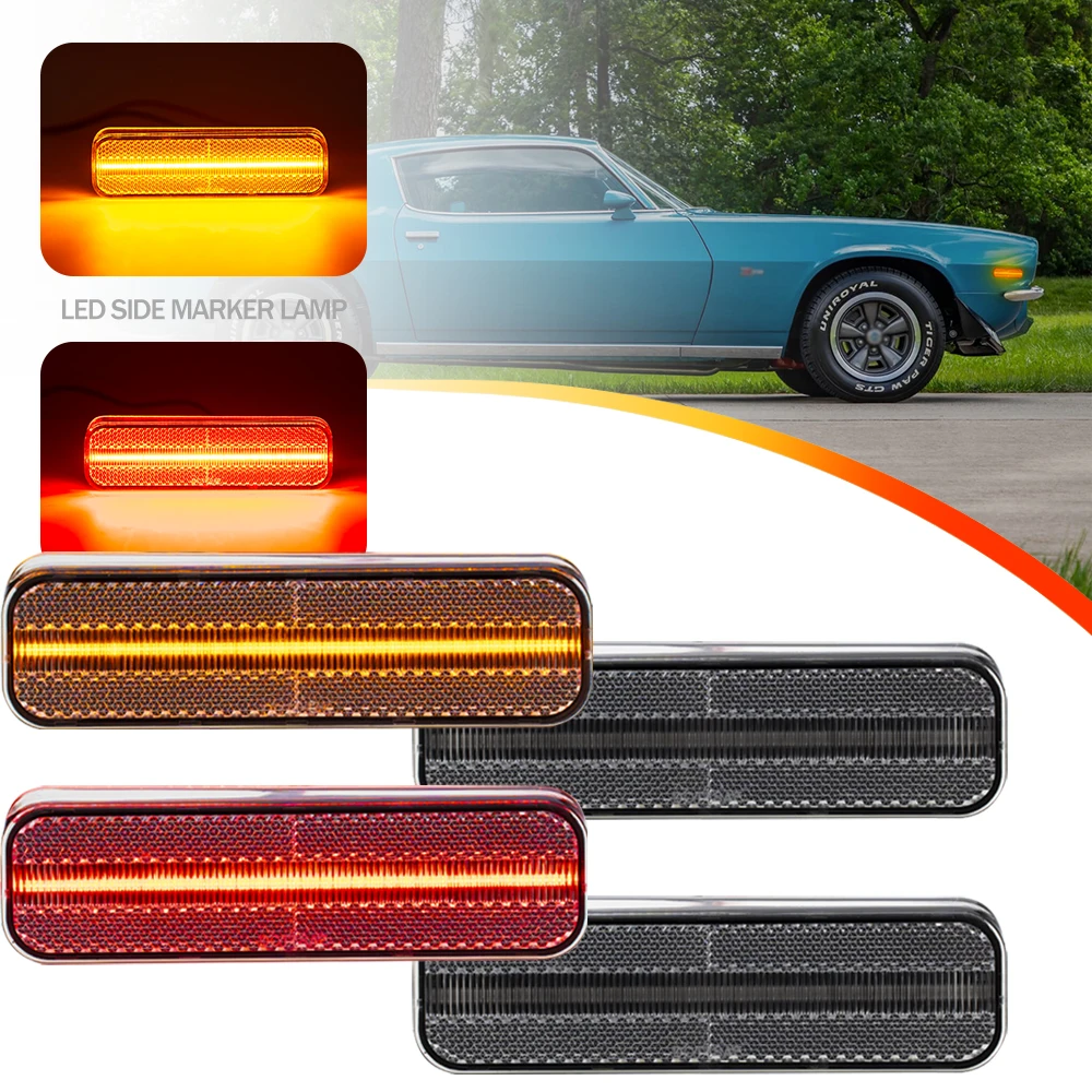 

For 1970 1971 1972 1973 Chevrolet Camaro 4PCS LED clear Lens Side Marker Indicator Lamp bumper Turn Signal Blinker Lights