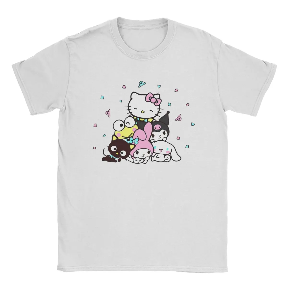 Men Hello Kitty Kawaii Friends Ice Cream T Shirts Pure Cotton merch Humor Short Sleeve Crewneck Tees Summer T-Shirts