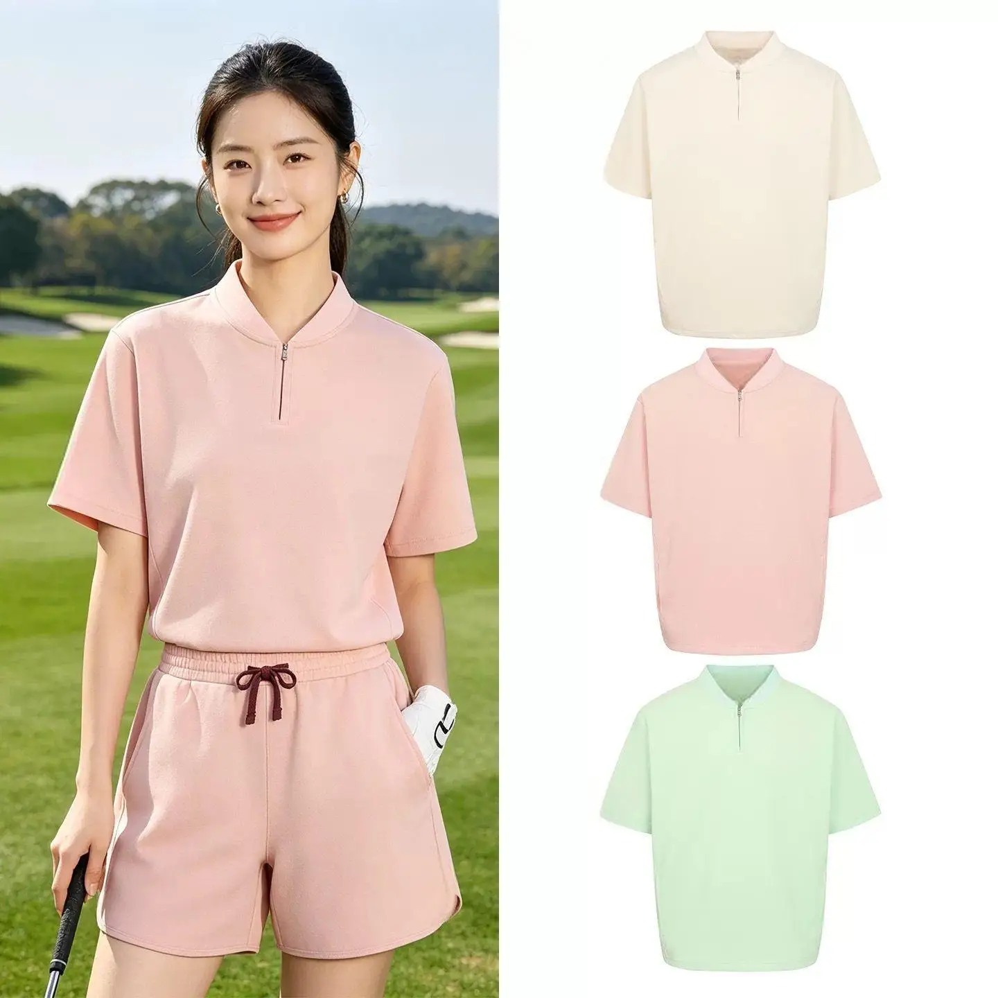Women Breathable Golf Half Zip Stand Collar Short Sleeve Shirt 2026 Summer Fashion Ladies Outdoor Casual Sport Tee