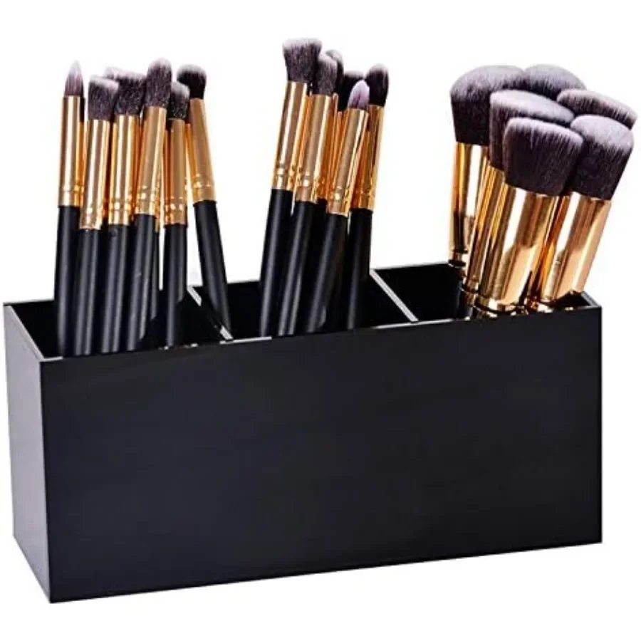 Boîte de rangement de bureau à trois grilles, noir et blanc, 1 paquet, pour pinceaux de maquillage pour filles, rouge à lèvres, crayons à sourcils, présentoir idéal pour