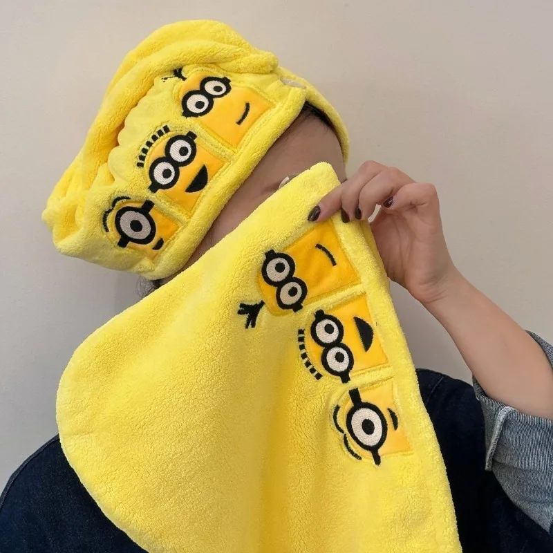 

Minions High Appearance Value Cartoon Quick-Dry Hair Towel Wrap for Women Light Luxury Hair Drying Cap with Cute Embroidery
