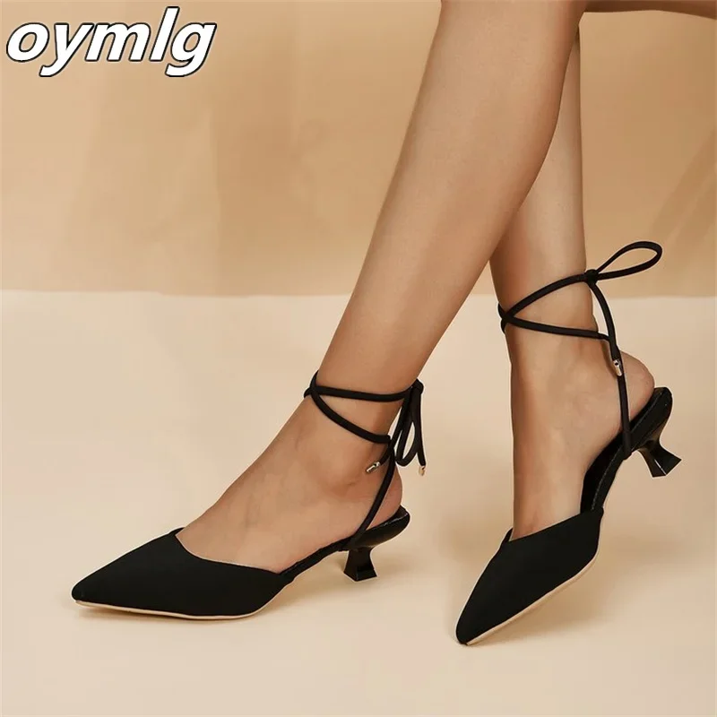 

Large Women's High Heel Shoes Lace Spring and Autumn 2024 New Versatile Design Sense Pointed Toe Baotou Single Shoes