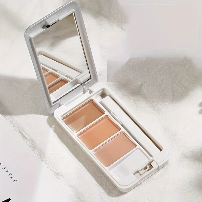 Paleta correctora de tres colores con espejo, resistente al agua, círculo oscuro y cubierta de marca de acné, cobertura de tatuaje, base de maquillaje de larga duración