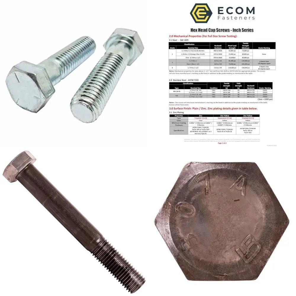 مسامير ذات غطاء سداسي مطلي بالزنك من الدرجة 5 1/4-28 × 5 خيط ناعم ملولب جزئيًا 0.75 طول الخيط 50 قطعة