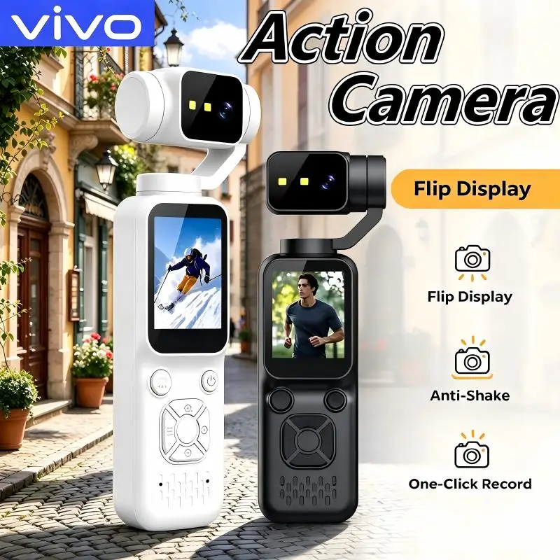 VIVO Portable Action Cameras WiFi 1080P HD Pocket Vlogging Camera 180° Face Tracking Auto Rotatable Touch Screen Sports Camera