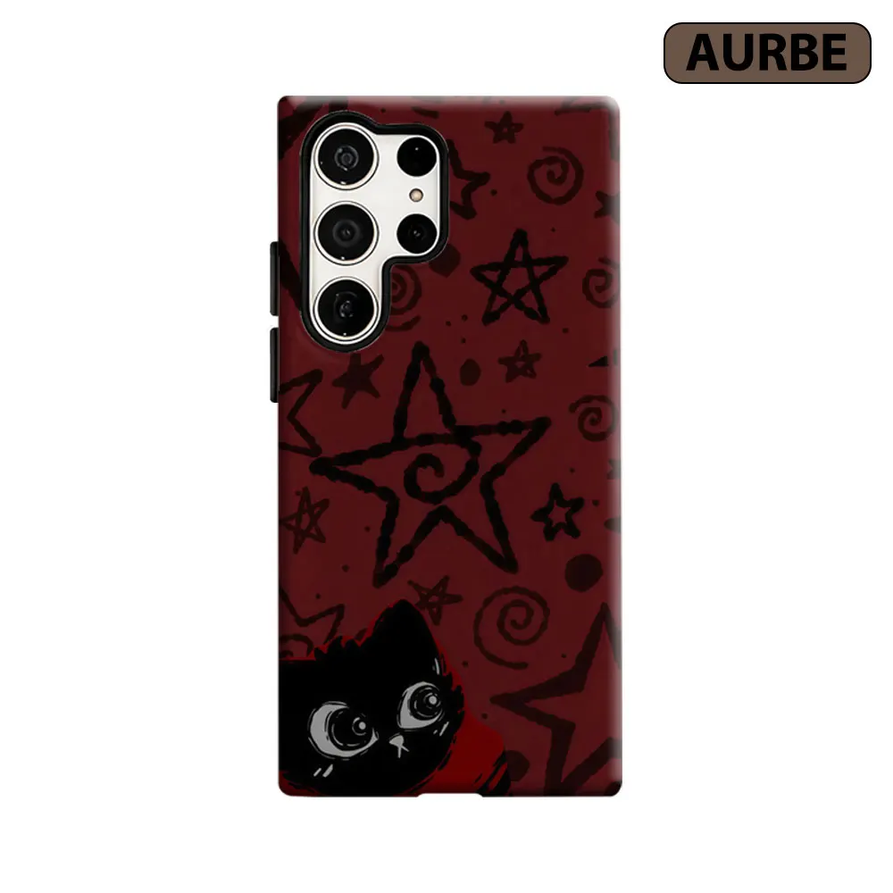 Aurbe Handyhülle für Samsung Galaxy S26 S25 S24 S23 Ultra Plus HD Hard Starred Cat in Red Doppelschichtige Folienabdeckung